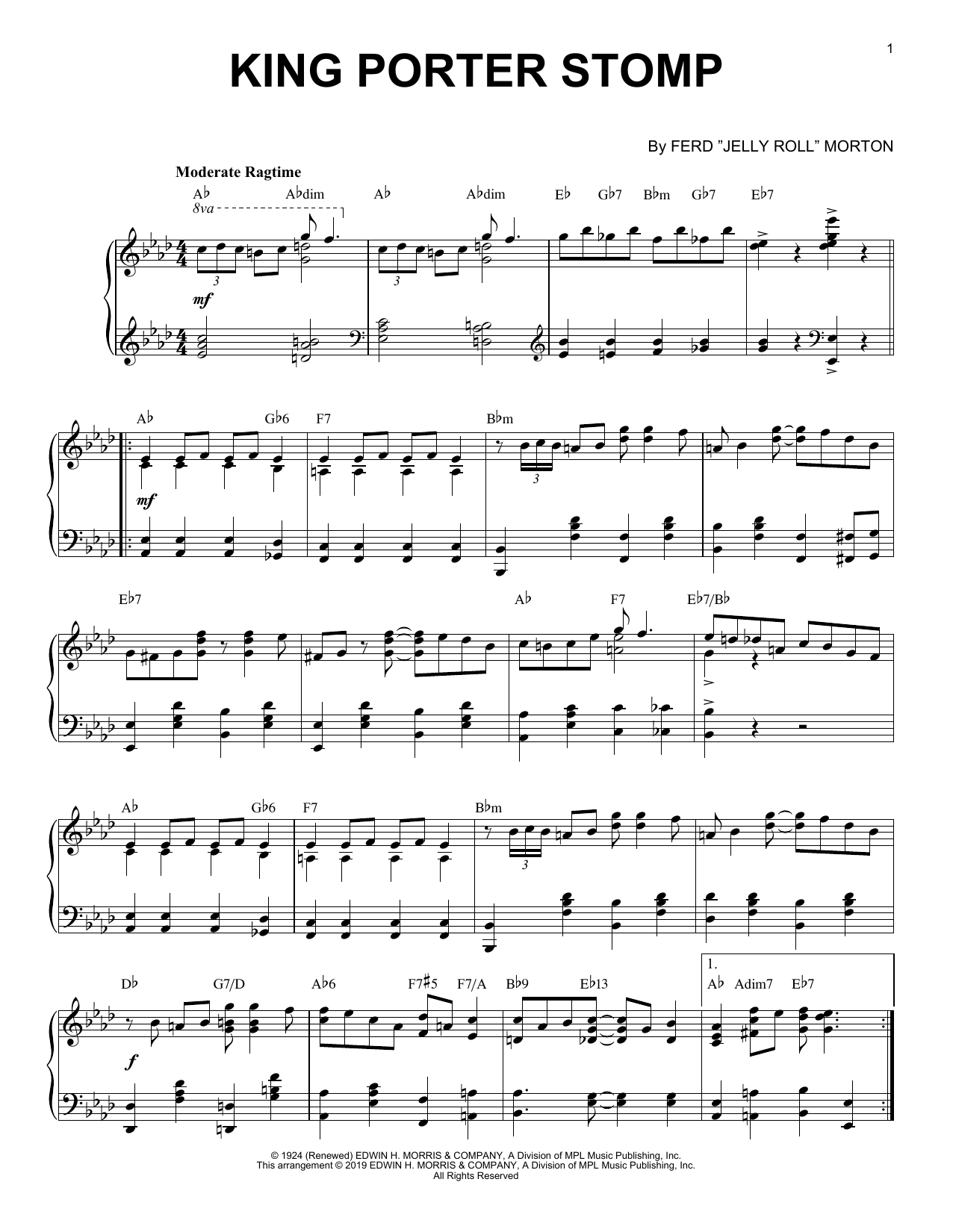 Jelly Roll Morton King Porter Stomp [Jazz version] sheet music notes and chords arranged for Piano Solo