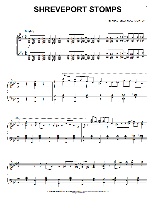 Jelly Roll Morton Shreveport Stomps sheet music notes and chords arranged for Piano Transcription