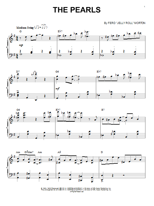 Jelly Roll Morton The Pearls (arr. Brent Edstrom) sheet music notes and chords arranged for Piano Solo