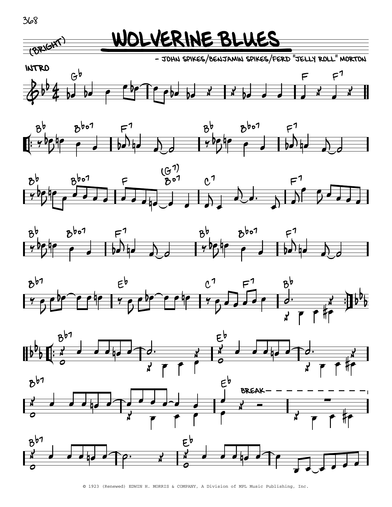 Jelly Roll Morton Wolverine Blues (arr. Robert Rawlins) sheet music notes and chords arranged for Real Book – Melody, Lyrics & Chords
