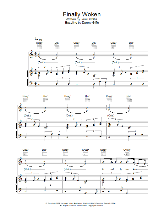 Jem Finally Woken sheet music notes and chords arranged for Piano, Vocal & Guitar Chords