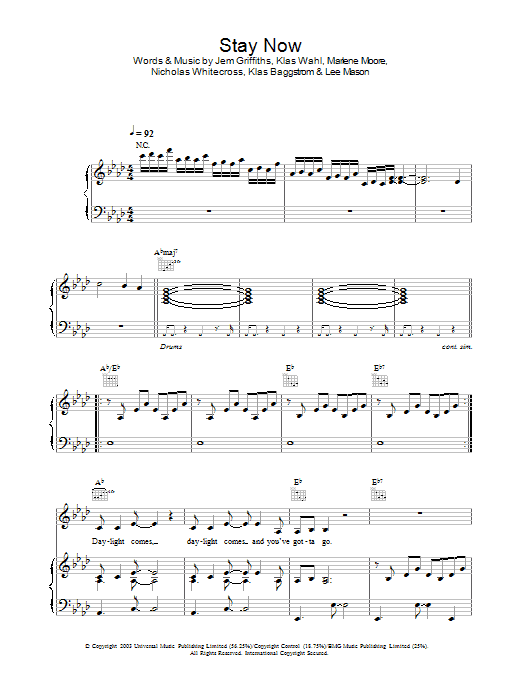 Jem Stay Now sheet music notes and chords arranged for Piano, Vocal & Guitar Chords