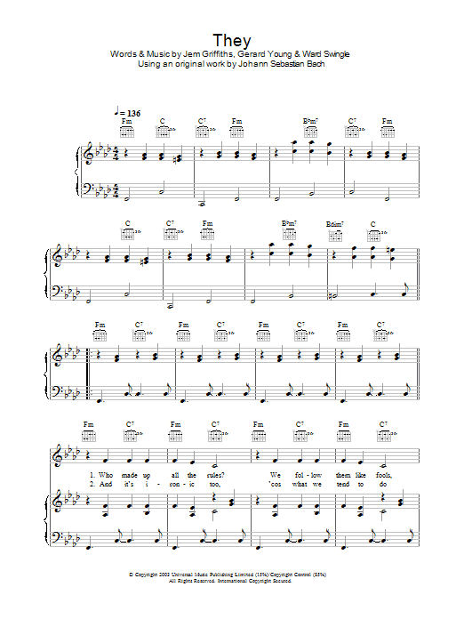 Jem They sheet music notes and chords arranged for Piano, Vocal & Guitar Chords (Right-Hand Melody)