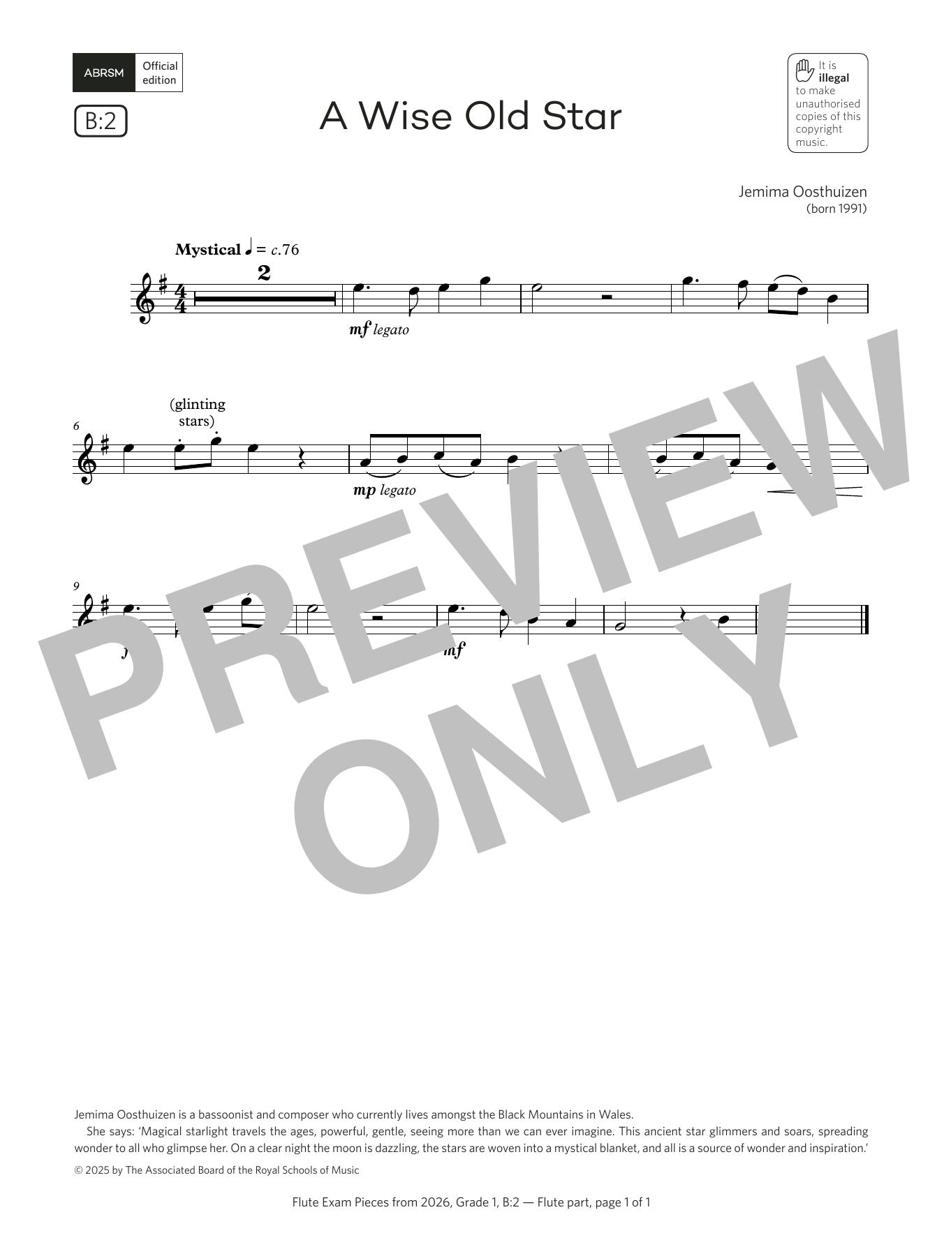 Jemima Oosthuizen A Wise Old Star (Grade 1, list B2, from the ABRSM Flute Syllabus from 2026) sheet music notes and chords arranged for Flute Solo