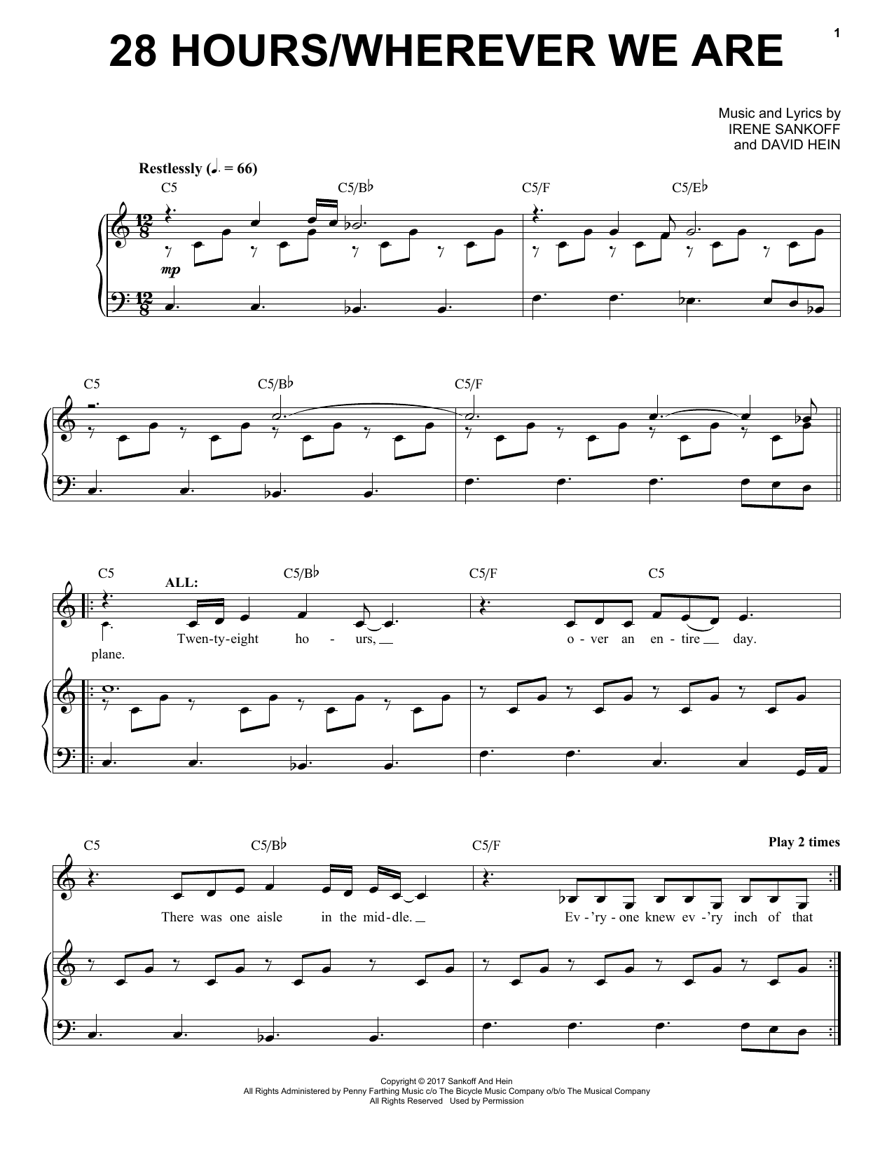 Jenn Colella & Come From Away Company 28 Hours/Wherever We Are sheet music notes and chords arranged for Piano & Vocal
