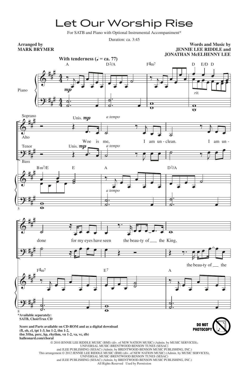 Jennie Lee Riddle and Jonathan McElhenny Lee Let Our Worship Rise (arr. Mark Brymer) sheet music notes and chords arranged for SATB Choir