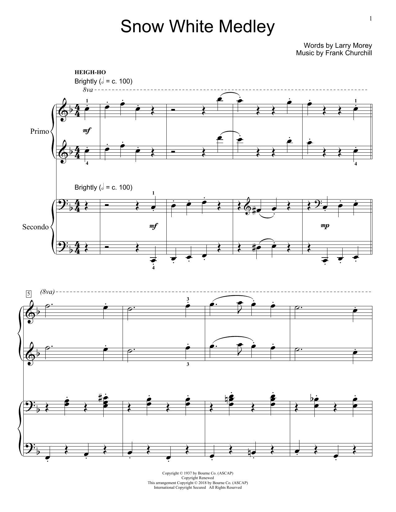 Jennifer and Mike Watts Snow White Medley sheet music notes and chords arranged for Piano Duet