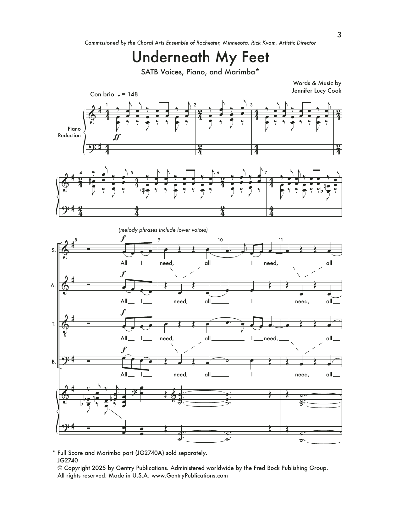 Jennifer Cook Underneath My Feet sheet music notes and chords arranged for SATB Choir