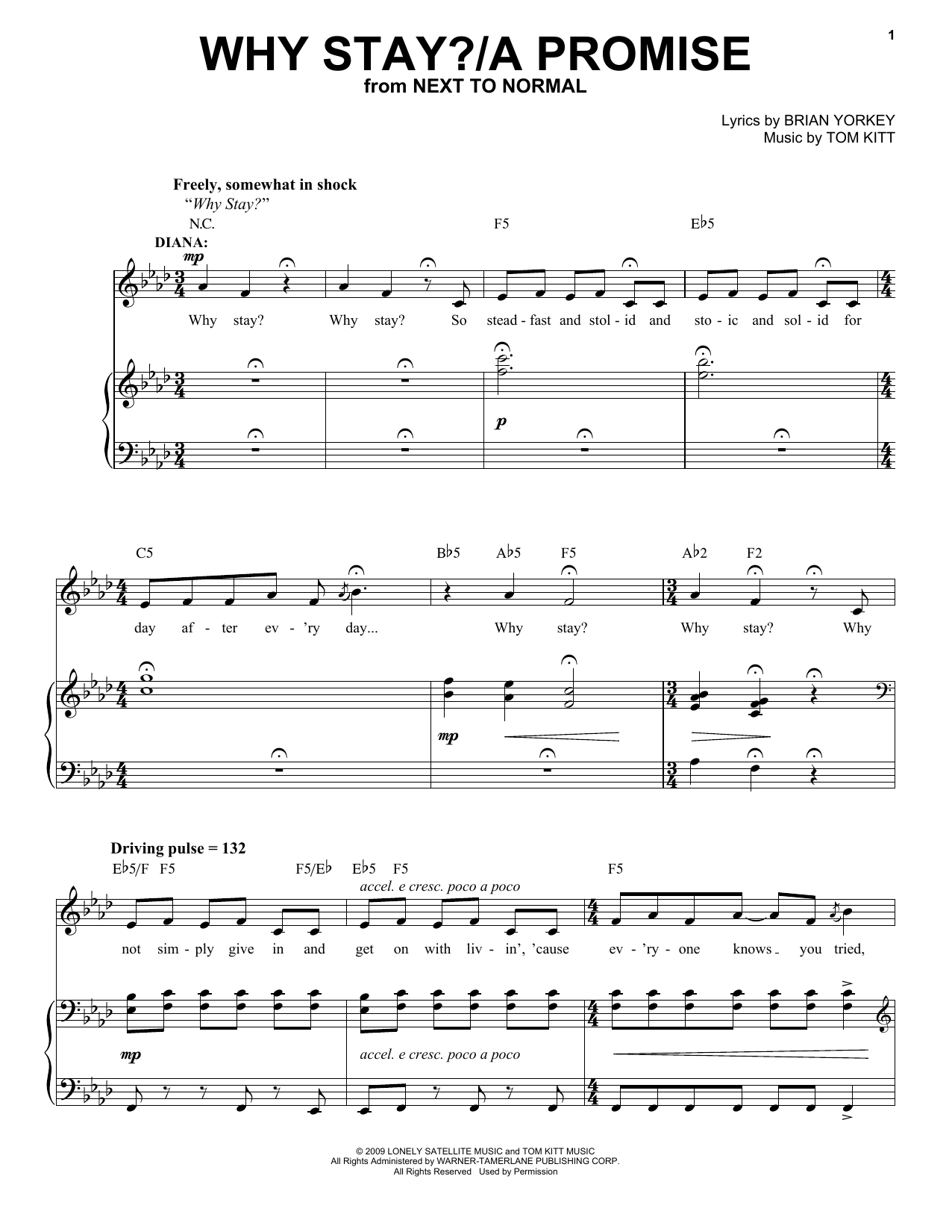 Jennifer Damiano & Adam Chanler-Berat Why Stay?/A Promise (from Next to Normal) sheet music notes and chords arranged for Piano & Vocal