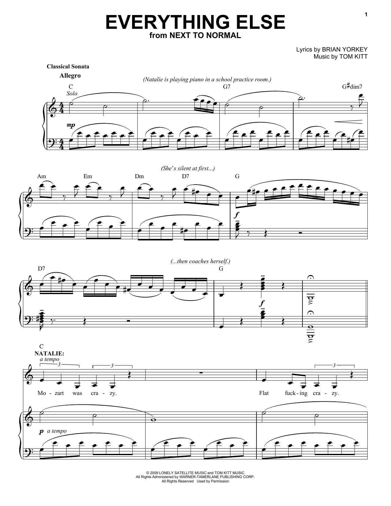 Jennifer Damiano Everything Else (from Next to Normal) sheet music notes and chords arranged for Piano & Vocal