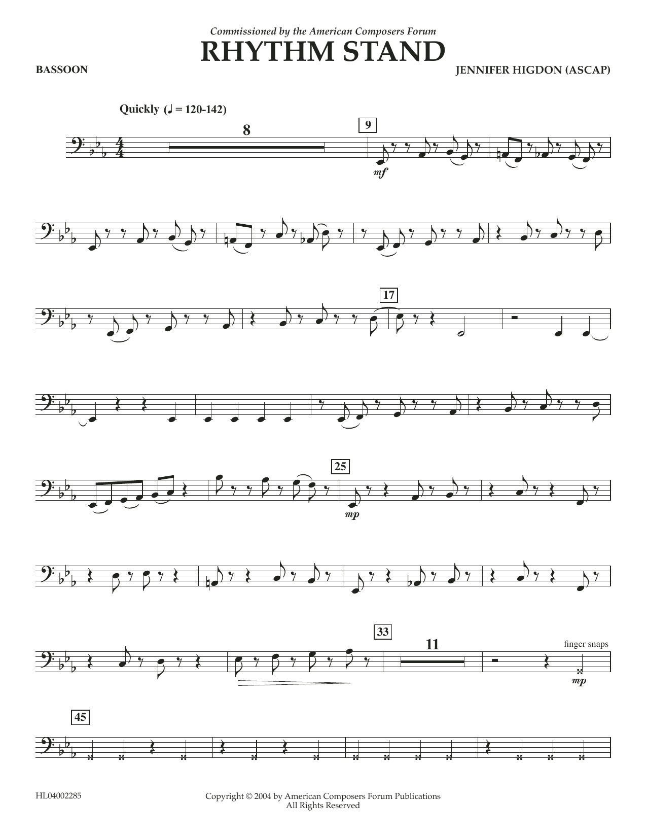 Jennifer Higdon Rhythm Stand - Bassoon sheet music notes and chords arranged for Concert Band