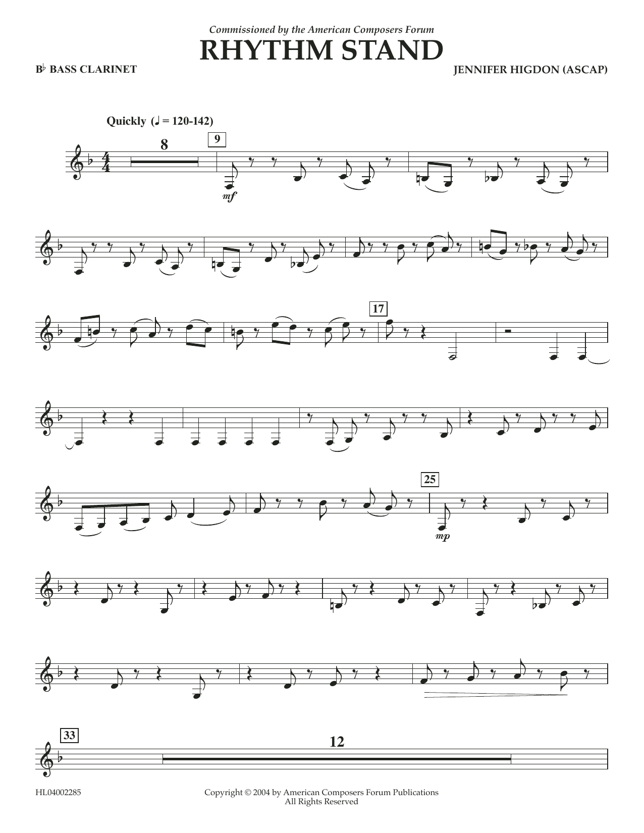 Jennifer Higdon Rhythm Stand - Bb Bass Clarinet sheet music notes and chords arranged for Concert Band