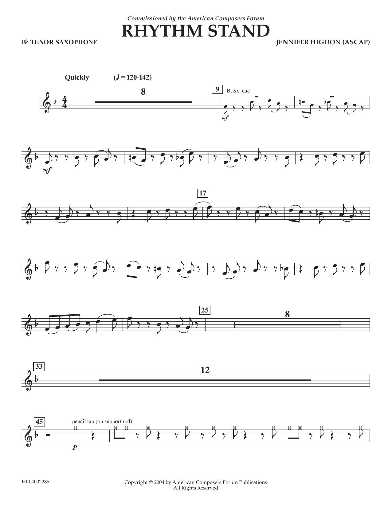Jennifer Higdon Rhythm Stand - Bb Tenor Saxophone sheet music notes and chords arranged for Concert Band