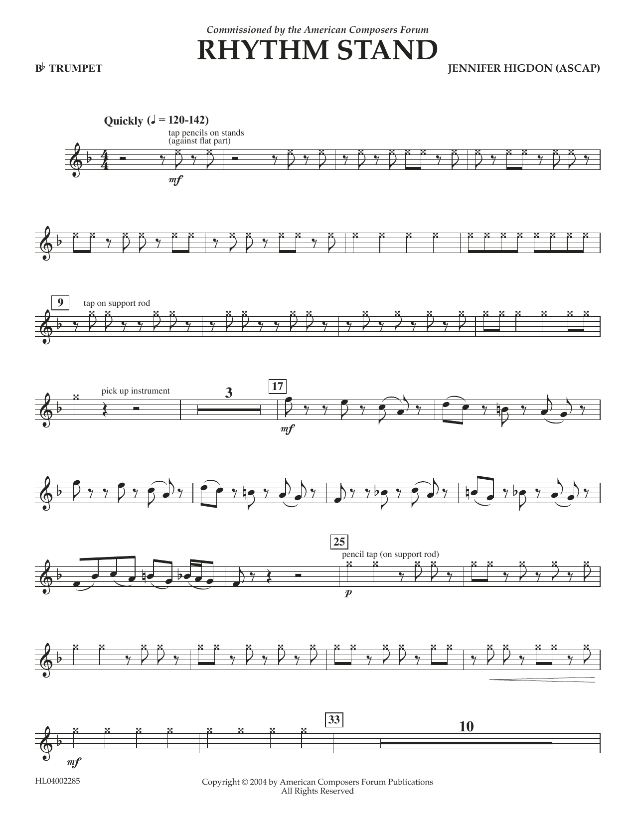 Jennifer Higdon Rhythm Stand - Bb Trumpet sheet music notes and chords arranged for Concert Band