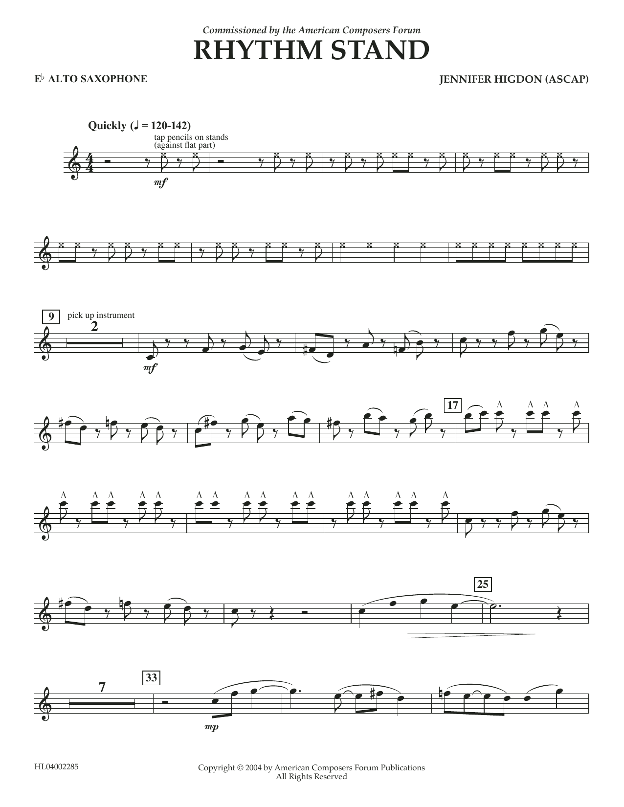 Jennifer Higdon Rhythm Stand - Eb Alto Saxophone sheet music notes and chords arranged for Concert Band