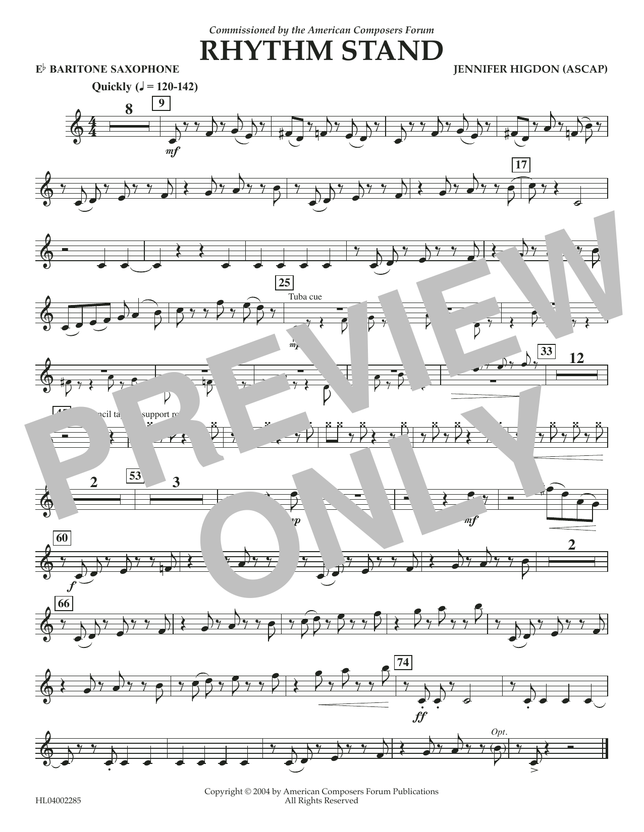 Jennifer Higdon Rhythm Stand - Eb Baritone Saxophone sheet music notes and chords arranged for Concert Band