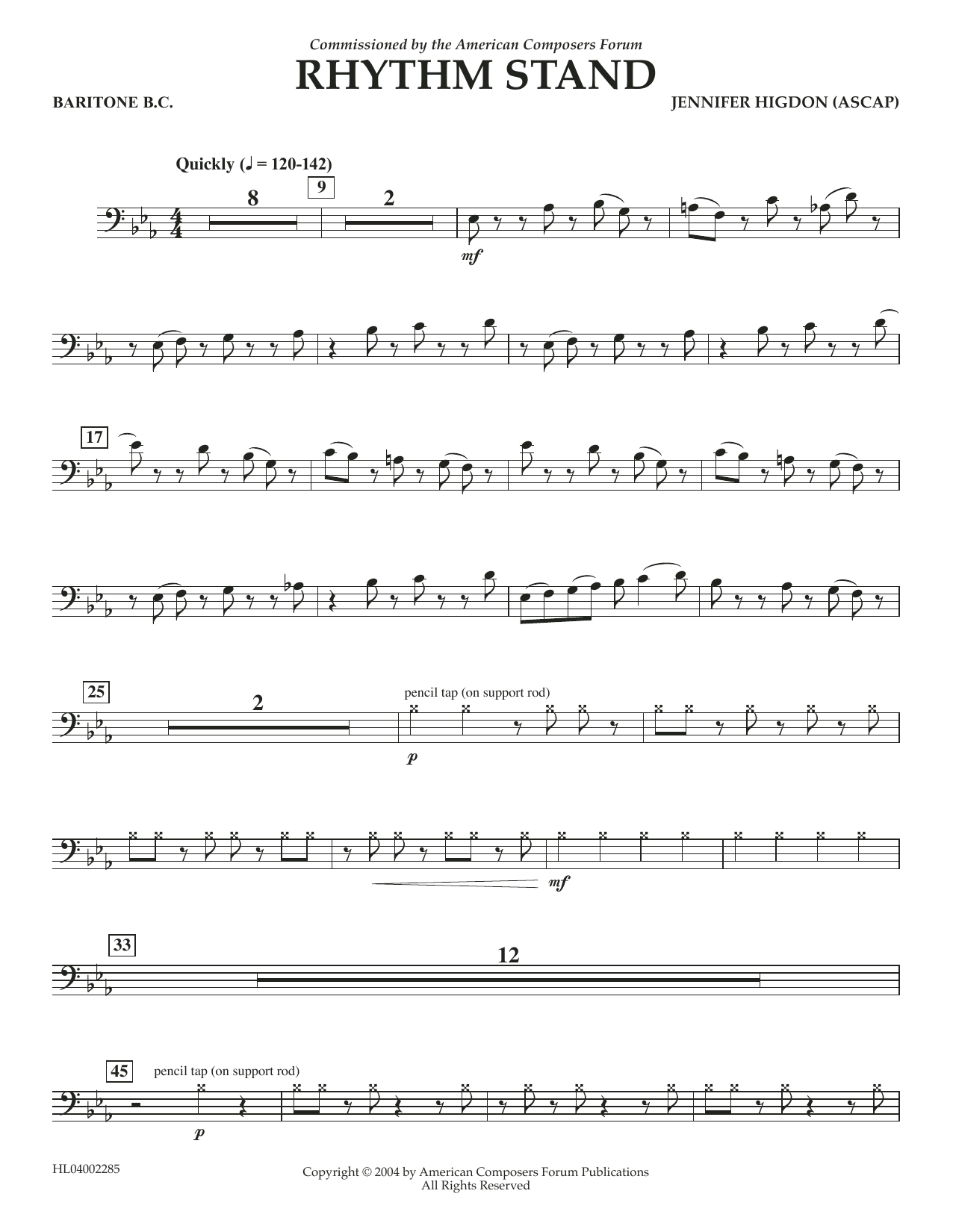 Jennifer Higdon Rhythm Stand - Euphonium in Bass Clef sheet music notes and chords arranged for Concert Band