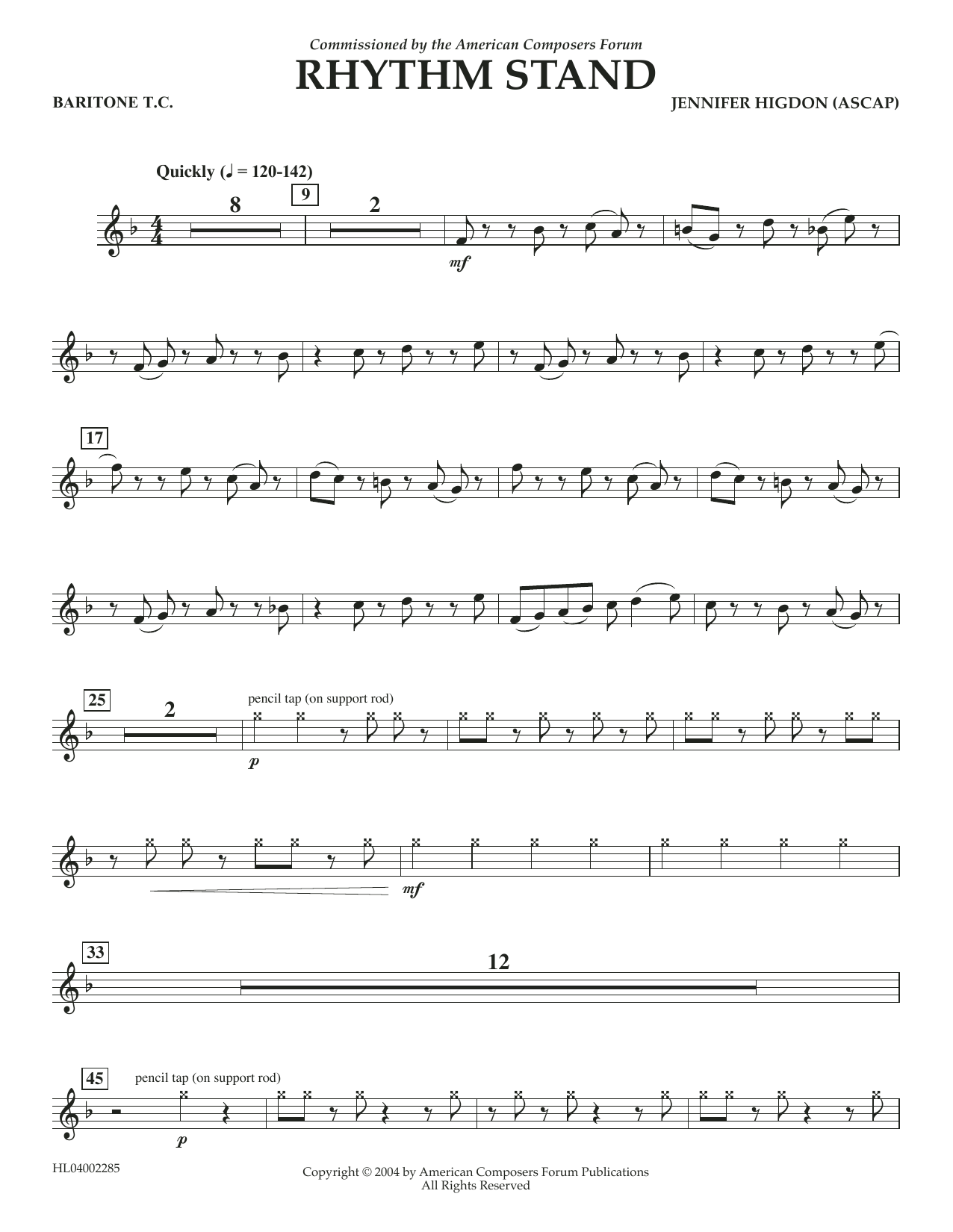 Jennifer Higdon Rhythm Stand - Euphonium in Treble Clef sheet music notes and chords arranged for Concert Band