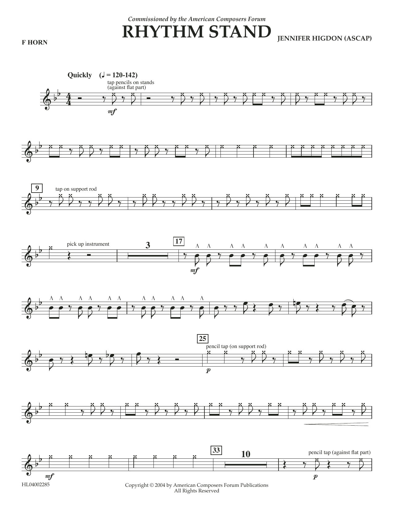 Jennifer Higdon Rhythm Stand - F Horn sheet music notes and chords arranged for Concert Band