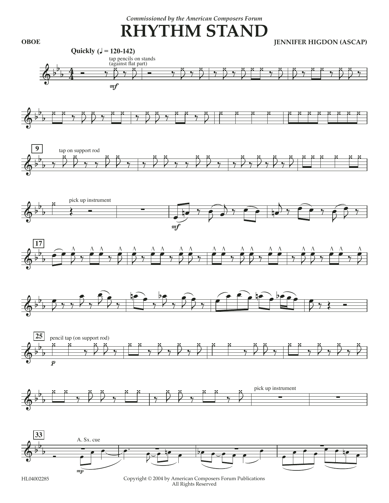Jennifer Higdon Rhythm Stand - Oboe sheet music notes and chords arranged for Concert Band