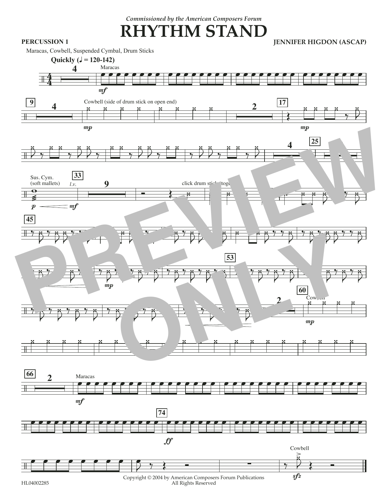 Jennifer Higdon Rhythm Stand - Percussion 1 sheet music notes and chords arranged for Concert Band