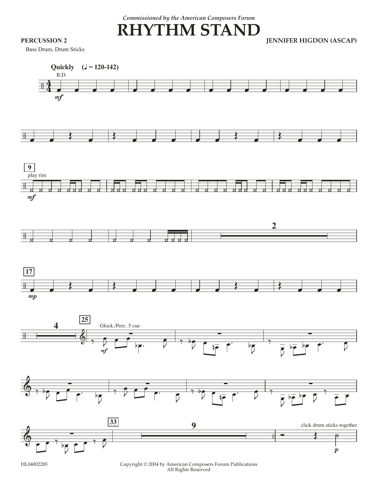 Jennifer Higdon Rhythm Stand - Percussion 2 sheet music notes and chords arranged for Concert Band