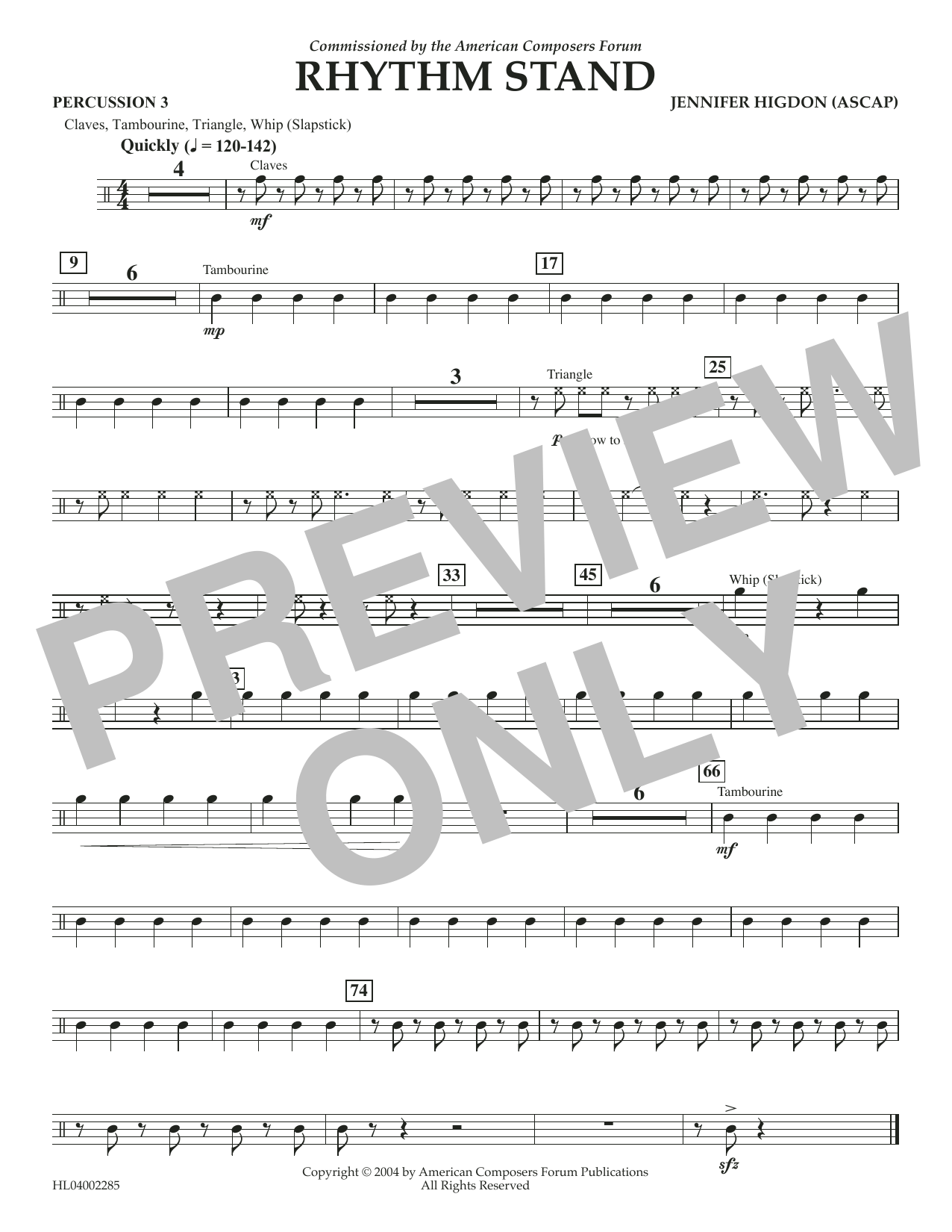 Jennifer Higdon Rhythm Stand - Percussion 3 sheet music notes and chords arranged for Concert Band