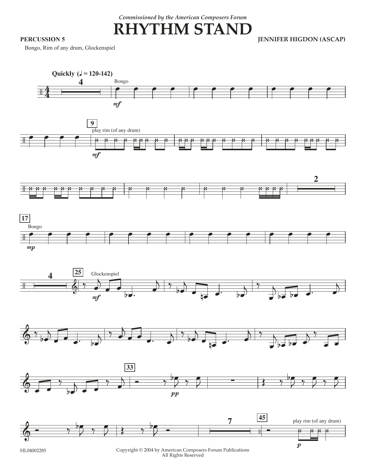 Jennifer Higdon Rhythm Stand - Percussion 5 sheet music notes and chords arranged for Concert Band