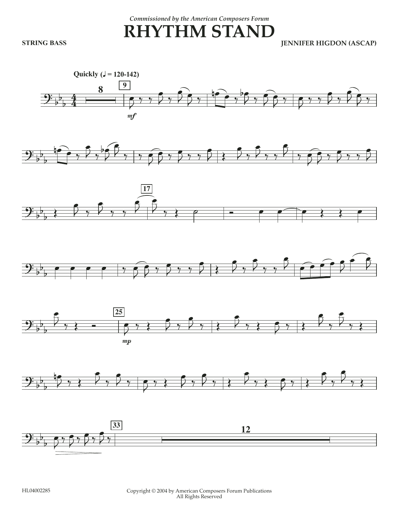 Jennifer Higdon Rhythm Stand - String Bass sheet music notes and chords arranged for Concert Band