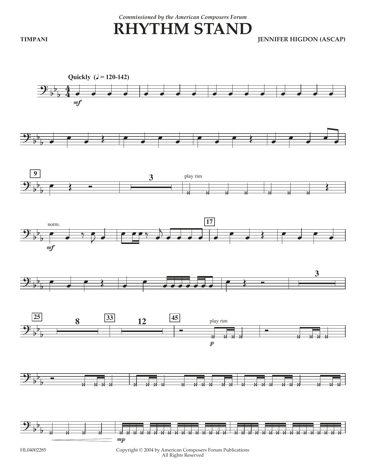 Jennifer Higdon Rhythm Stand - Timpani sheet music notes and chords arranged for Concert Band