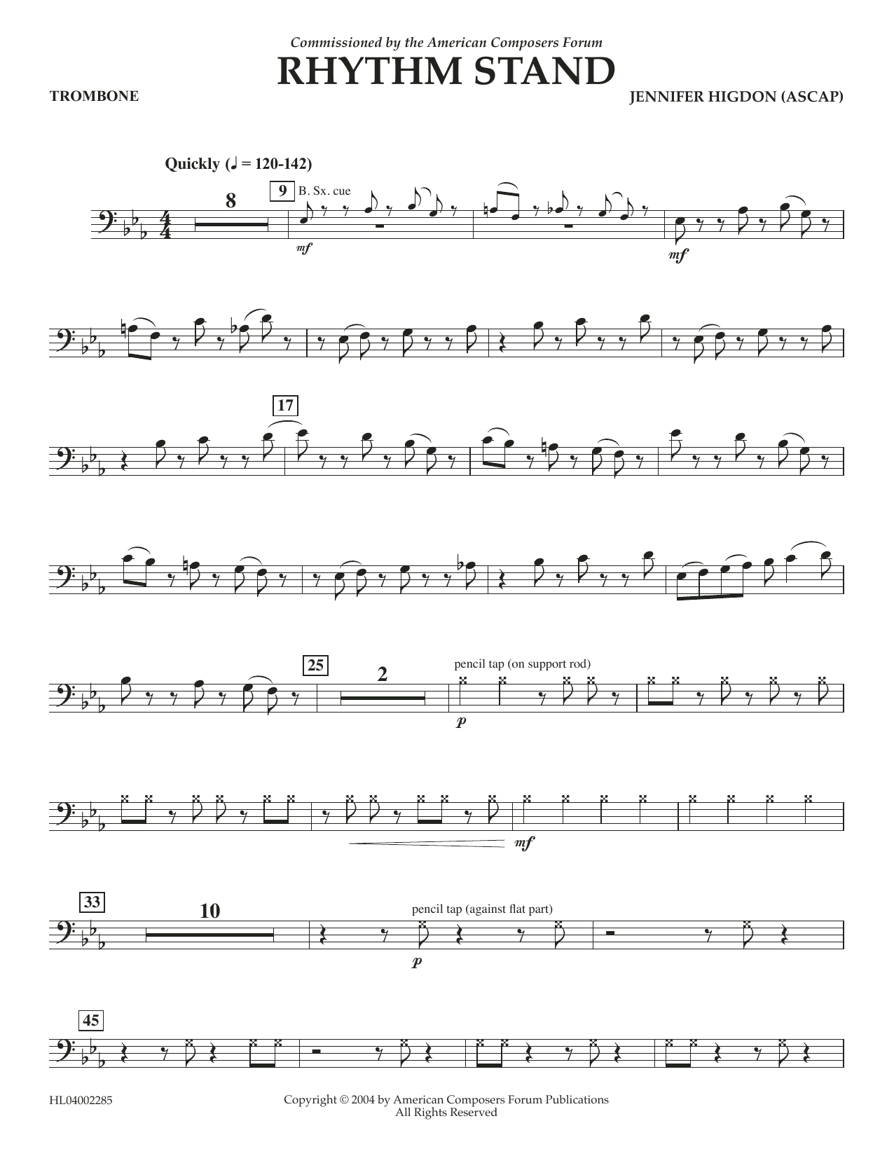 Jennifer Higdon Rhythm Stand - Trombone sheet music notes and chords arranged for Concert Band