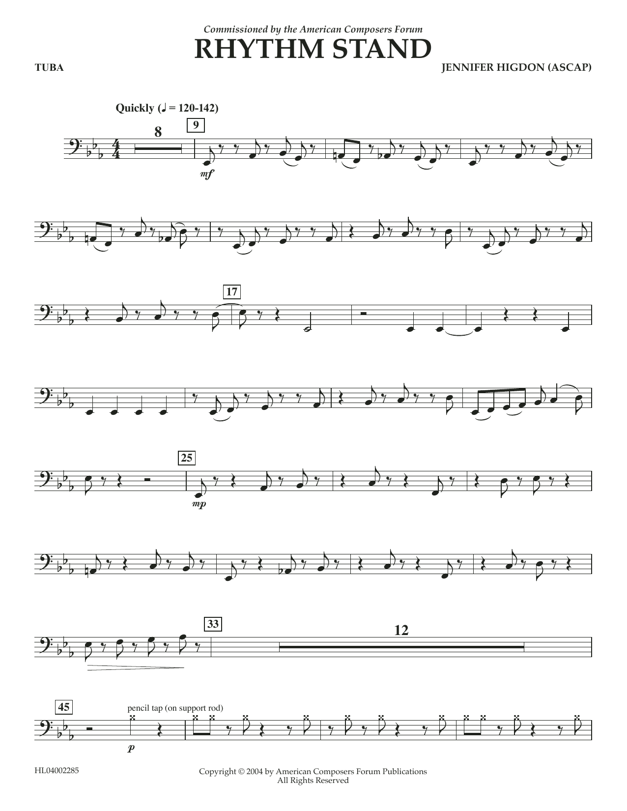 Jennifer Higdon Rhythm Stand - Tuba sheet music notes and chords arranged for Concert Band