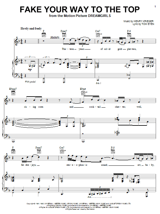 Jennifer Hudson Fake Your Way To The Top sheet music notes and chords arranged for Piano, Vocal & Guitar Chords (Right-Hand Melody)