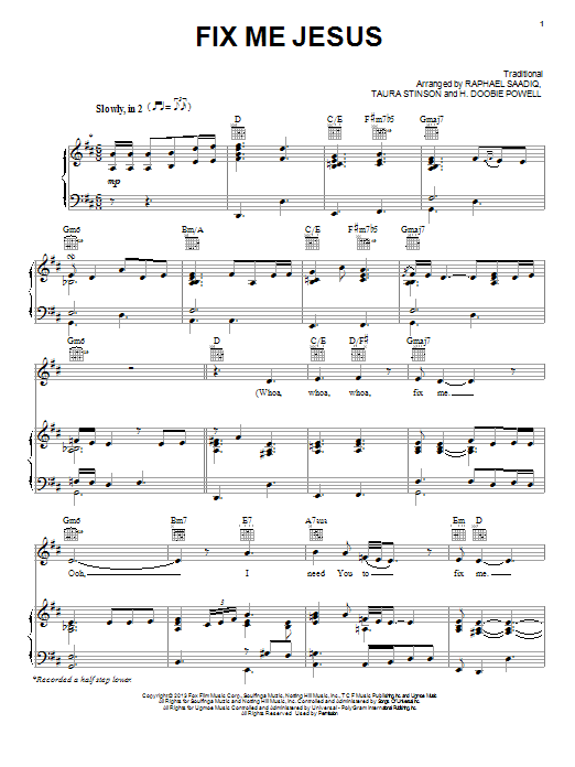 Jennifer Hudson Fix Me Jesus sheet music notes and chords arranged for Piano, Vocal & Guitar Chords (Right-Hand Melody)