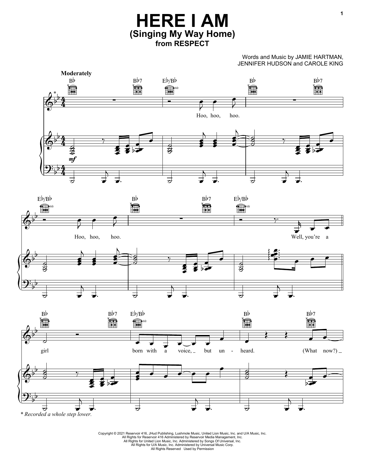 Jennifer Hudson Here I Am (Singing My Way Home) (from Respect) sheet music notes and chords arranged for Piano, Vocal & Guitar Chords (Right-Hand Melody)