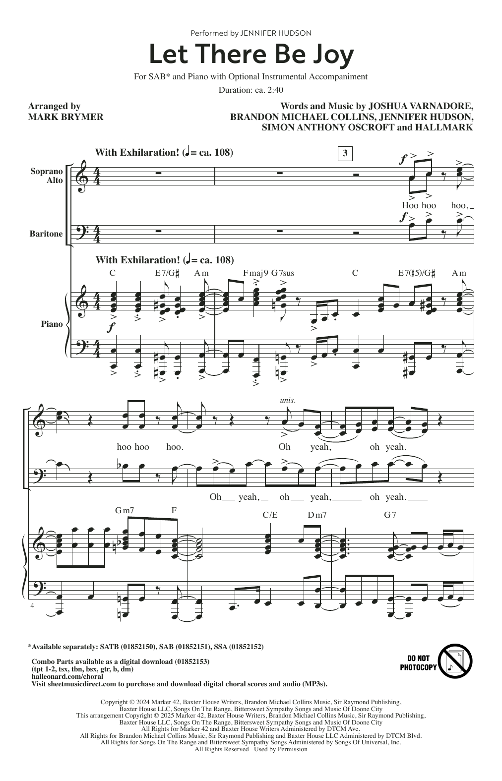 Jennifer Hudson Let There Be Joy (arr. Mark Brymer) sheet music notes and chords arranged for SAB Choir