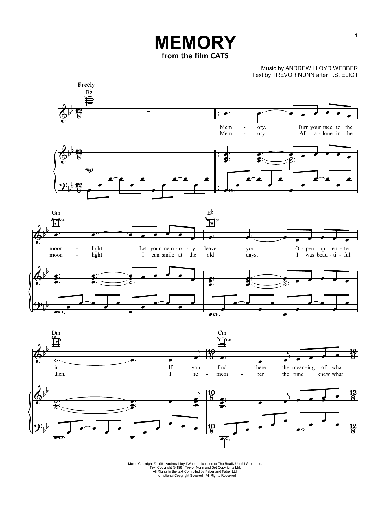 Jennifer Hudson Memory (from the Motion Picture Cats) sheet music notes and chords arranged for Piano, Vocal & Guitar Chords (Right-Hand Melody)