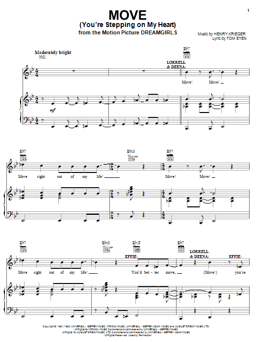 Jennifer Hudson Move (You're Stepping On My Heart) sheet music notes and chords arranged for Piano, Vocal & Guitar Chords (Right-Hand Melody)