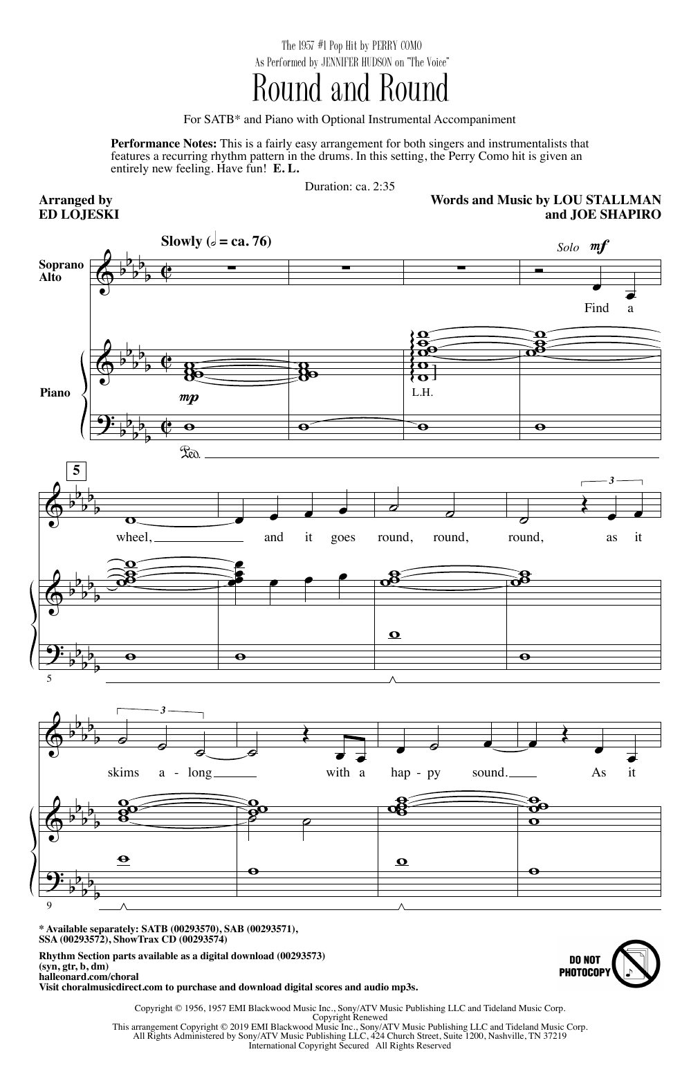 Jennifer Hudson Round And Round (from The Voice) (arr. Ed Lojeski) sheet music notes and chords arranged for SSA Choir
