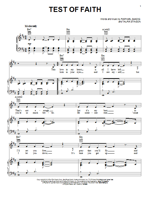 Jennifer Hudson Test Of Faith sheet music notes and chords arranged for Piano, Vocal & Guitar Chords (Right-Hand Melody)