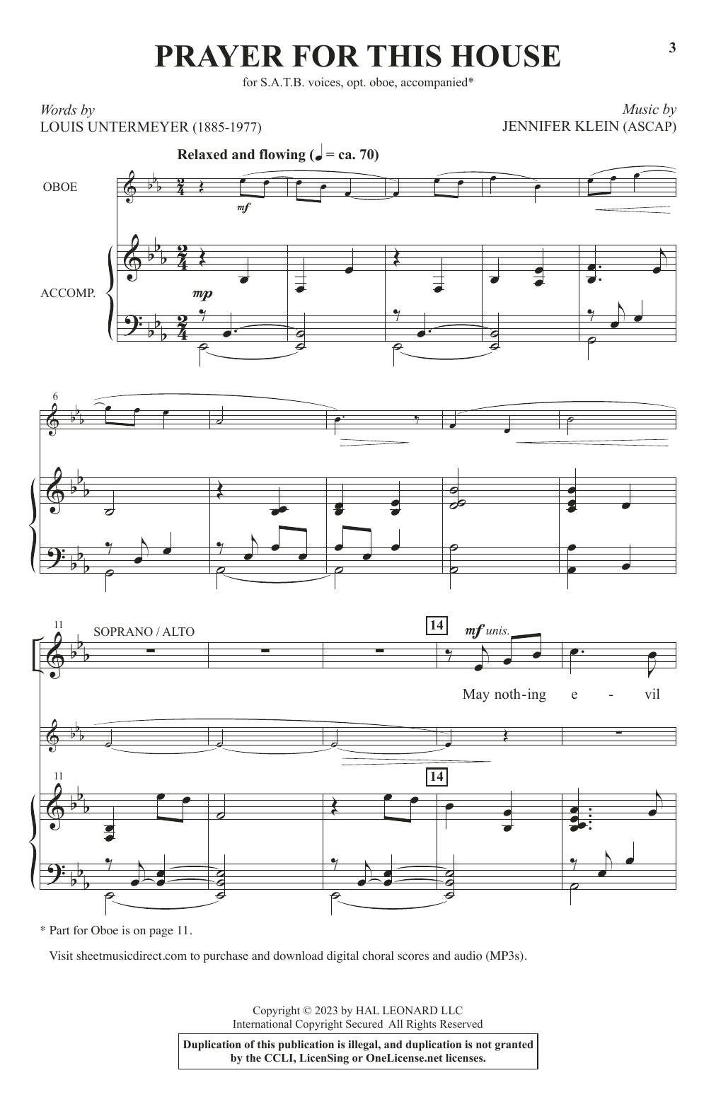 Jennifer Klein Prayer For This House sheet music notes and chords arranged for SATB Choir