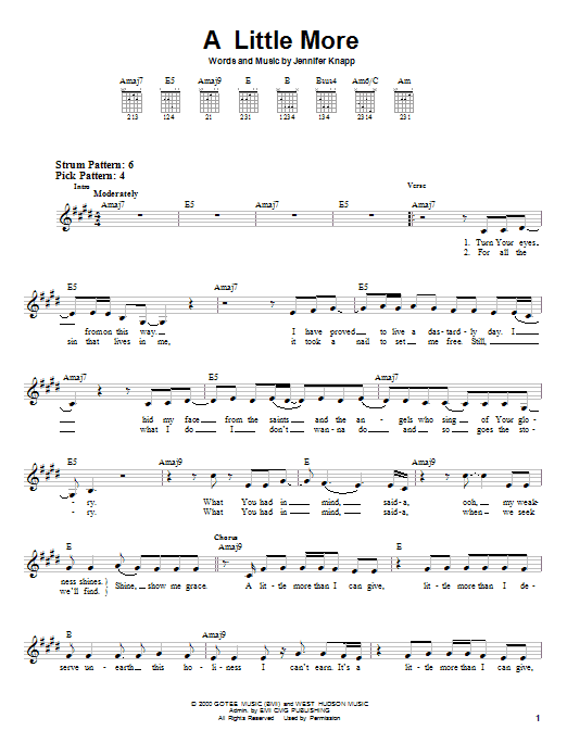Jennifer Knapp A Little More sheet music notes and chords arranged for Guitar Chords/Lyrics