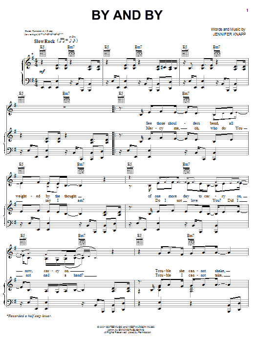 Jennifer Knapp By And By sheet music notes and chords arranged for Piano, Vocal & Guitar Chords (Right-Hand Melody)