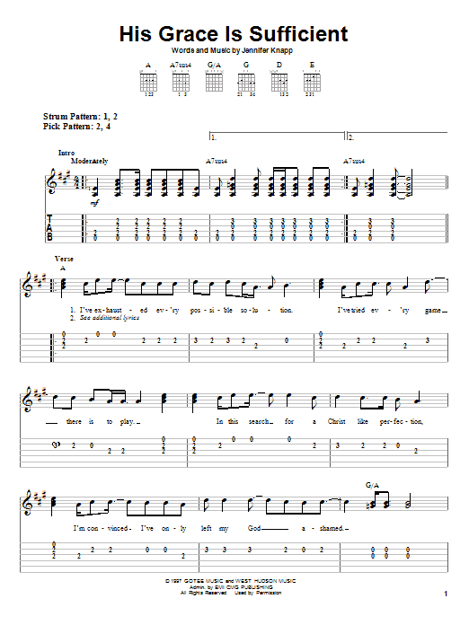 Jennifer Knapp His Grace Is Sufficient sheet music notes and chords arranged for Easy Guitar Tab