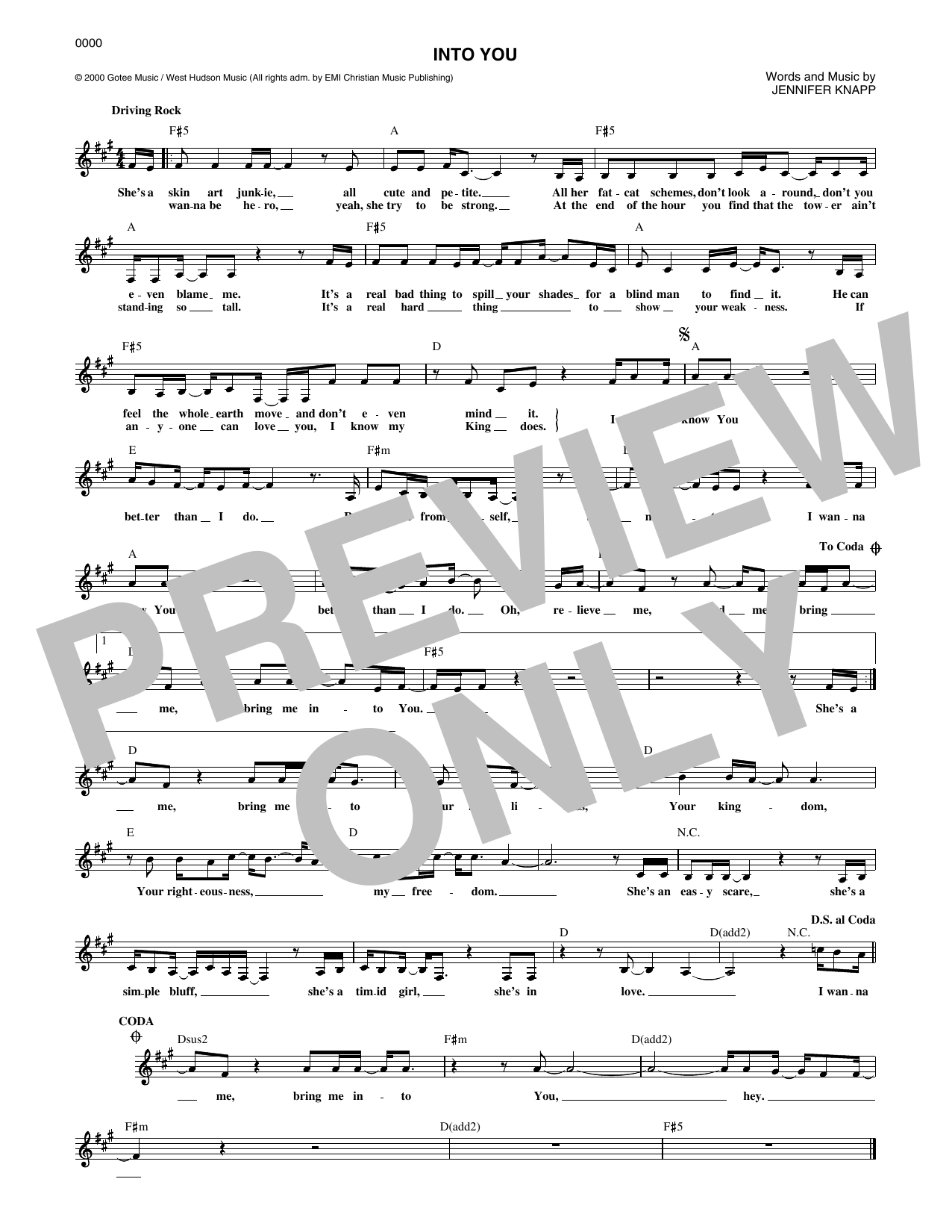 Jennifer Knapp Into You sheet music notes and chords arranged for Lead Sheet / Fake Book