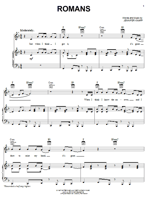 Jennifer Knapp Romans sheet music notes and chords arranged for Piano, Vocal & Guitar Chords (Right-Hand Melody)