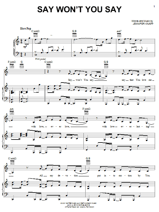 Jennifer Knapp Say Won't You Say sheet music notes and chords arranged for Piano, Vocal & Guitar Chords (Right-Hand Melody)
