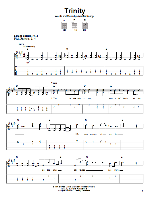 Jennifer Knapp Trinity sheet music notes and chords arranged for Easy Guitar Tab