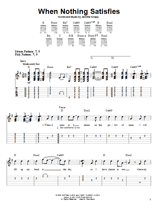 Jennifer Knapp When Nothing Satisfies sheet music notes and chords arranged for Easy Guitar Tab