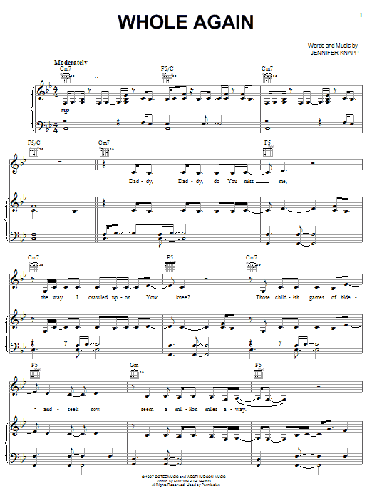 Jennifer Knapp Whole Again sheet music notes and chords arranged for Easy Guitar Tab